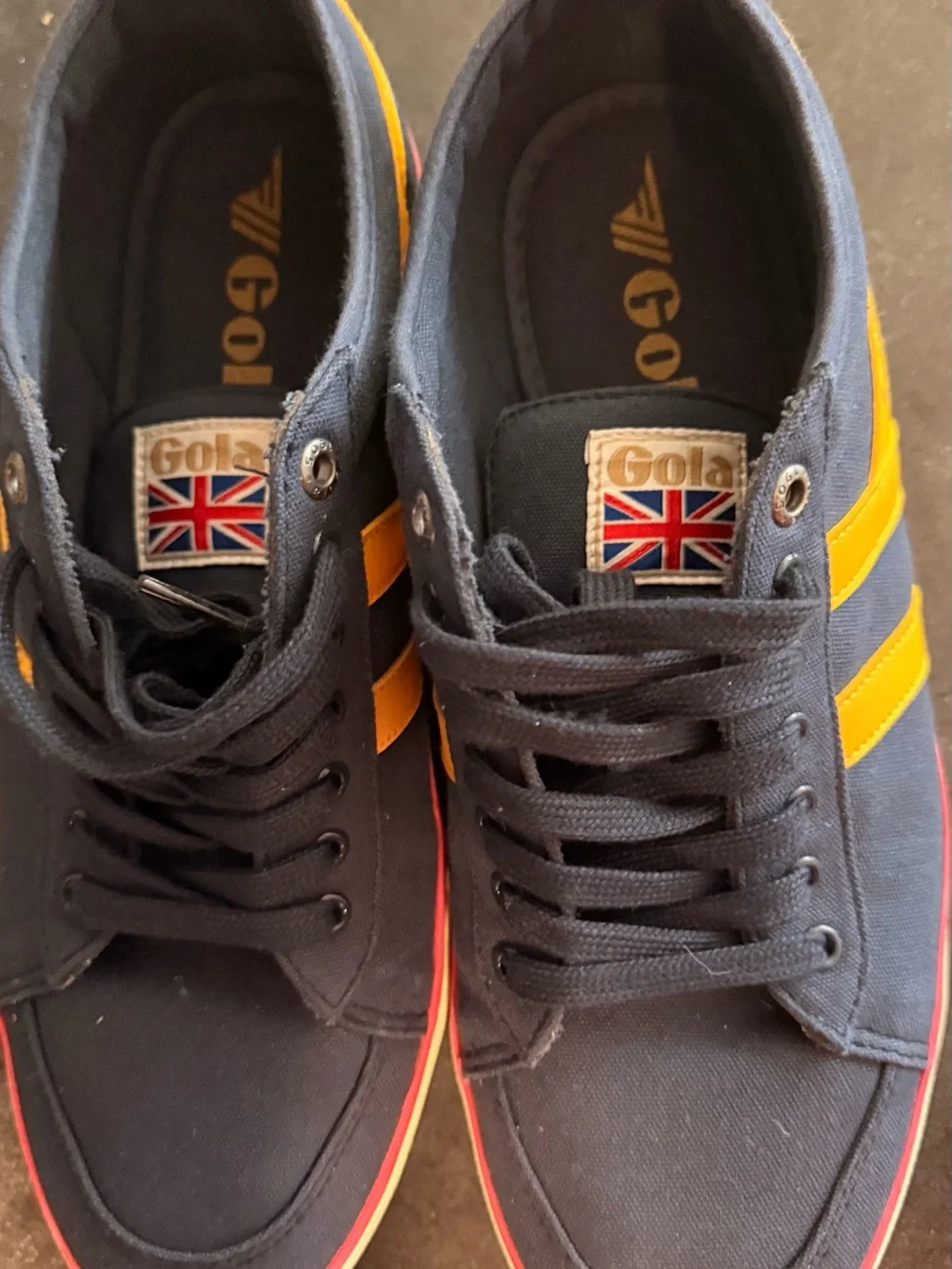 Gola Navy Canvas Sneakers with Yellow Stripes